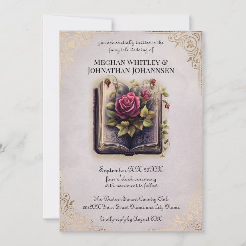 Romantic Storybook Fairy Tale Wedding on Purple Invitation