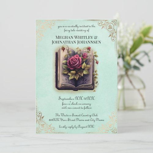 Romantic Storybook Fairy Tale Wedding on Teal Invitation