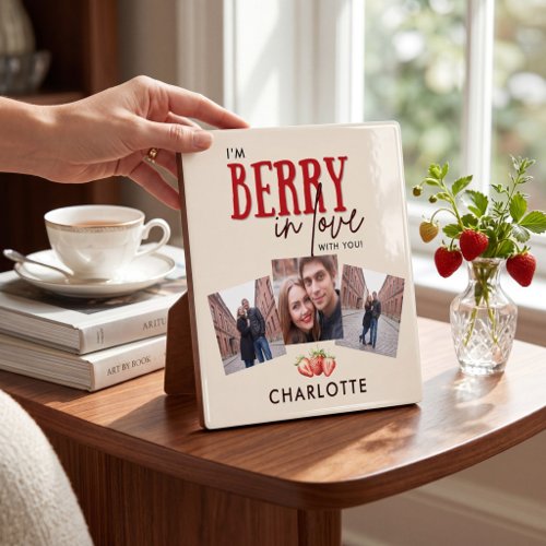 Romantic Strawberry Couple Photo Display Plaque