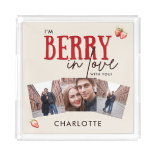 Romantic Strawberry Love Photo Collage Acrylic Tray