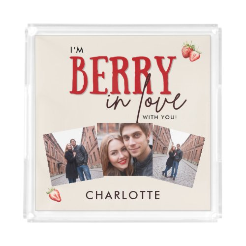 Romantic Strawberry Love Photo Collage Acrylic Tray