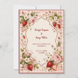 Romantic Strawberry Wedding Cottage Bloom Invitation