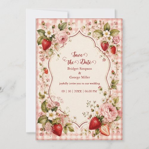 Romantic Strawberry Wedding Cottage Bloom Invitation