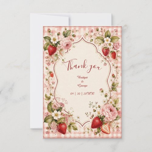 Romantic Strawberry Wedding Cottage Bloom Thank You Card