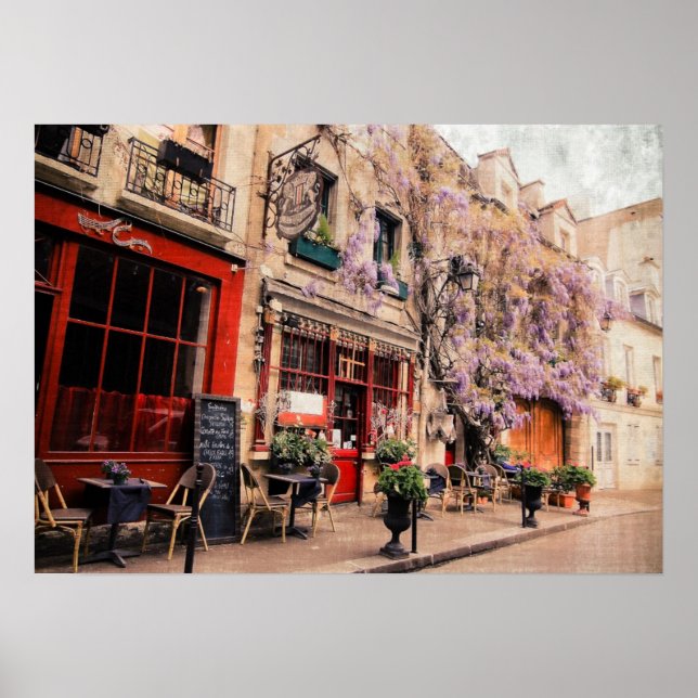 Romantic street and restaurant in Paris, France Poster (Front)