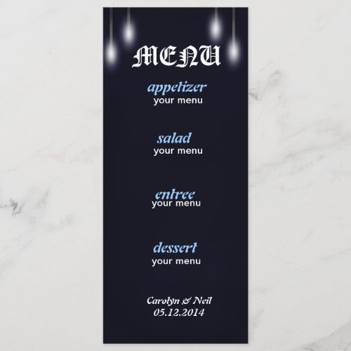 Romantic Street Lights Navy Blue Menu Card