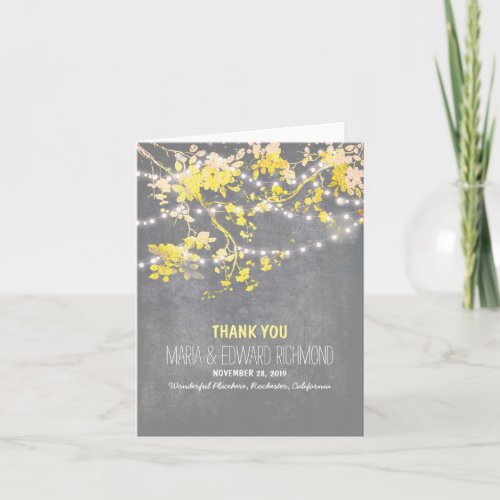 Romantic string lights branches wedding thank you