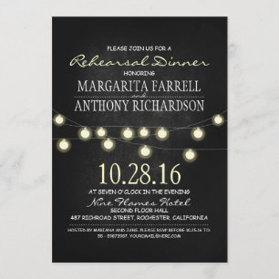 Romantic string lights chalkboard rehearsal dinner invitation