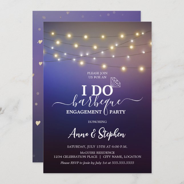 Romantic String Lights I Do BBQ Engagement Party Invitation (Front/Back)