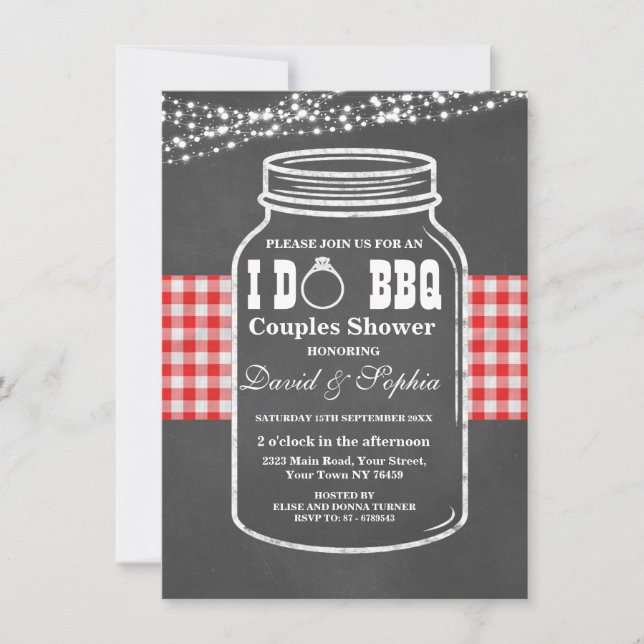 Romantic String Lights I DO BBQ Mason Jar Invite (Front)