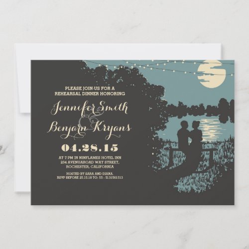 Romantic string lights outdoor rehearsal dinner invitation