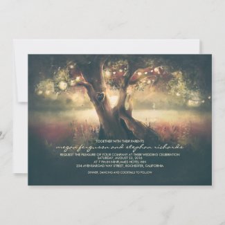 Romantic String Lights Tree - Carved Heart Wedding Invitation