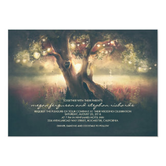 Romantic String Lights Tree - Carved Heart Wedding Invitation