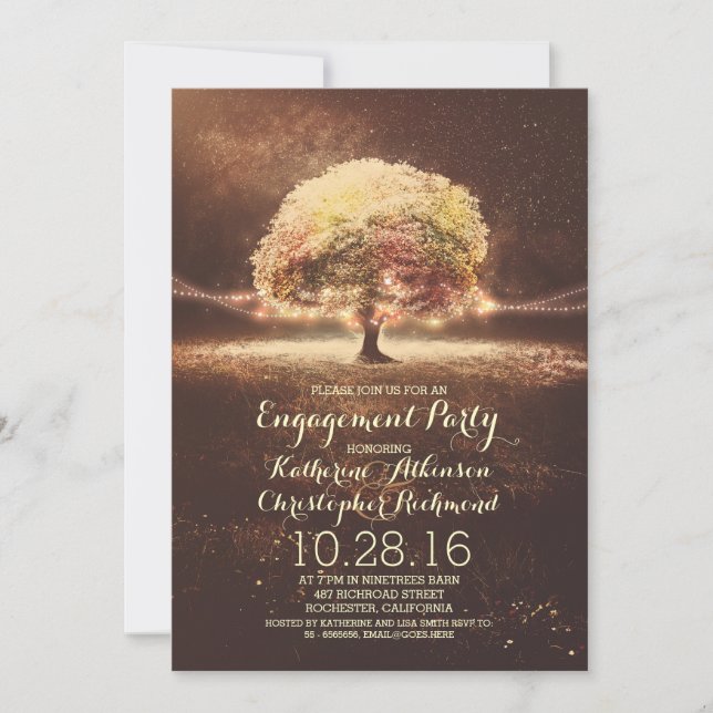 romantic string lights tree fall engagement party invitation (Front)
