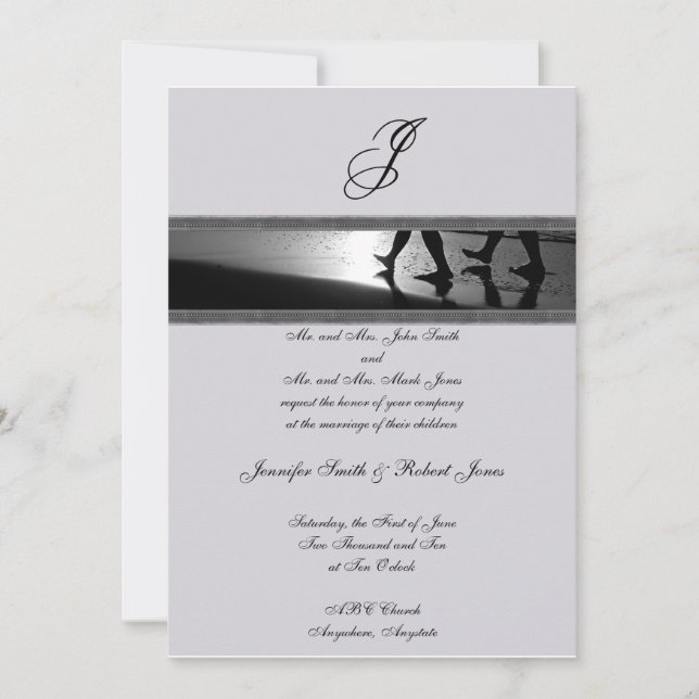 Romantic Stroll Monogram Grey Wedding Invitation (Front)