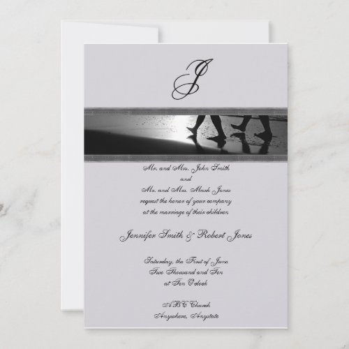 Romantic Stroll Monogram in Silver Grey and Black Invitations
