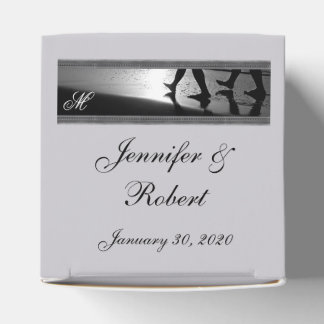 Romantic Stroll Monogram in Silver Black Wedding Favor Boxes