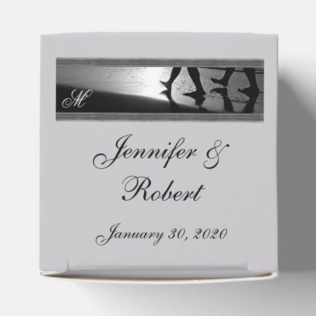 Romantic Stroll Monogram in Silver Black Wedding Favor Boxes (Top)