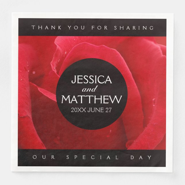 Romantic Stylish Red Rose Floral Wedding Paper Dinner Napkins (Front)