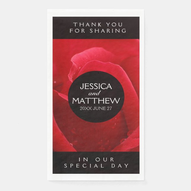 Romantic Stylish Red Rose Floral Wedding Paper Guest Towels (Front)