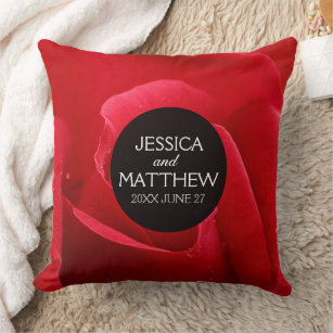 Romantic Stylish Red Rose Floral Wedding Throw Pillow