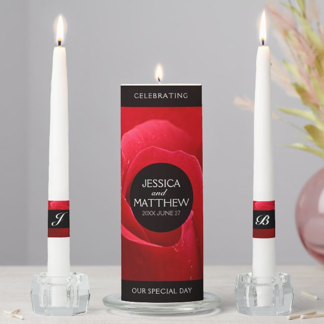 Romantic Stylish Red Rose Floral Wedding Unity Candle Set (In Situ)