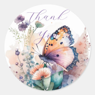 Romantic summer butterfly thank you classic round sticker
