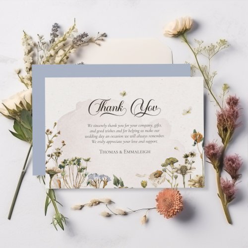 Romantic Summer Dried Floral Wedding Thank You Card