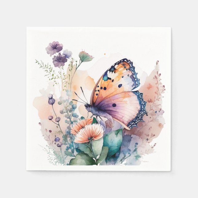 Romantic summer flowers and butterfly  napkins (Front)