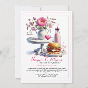 Romantic Summer Party Watercolor Burger & Pink Invitation