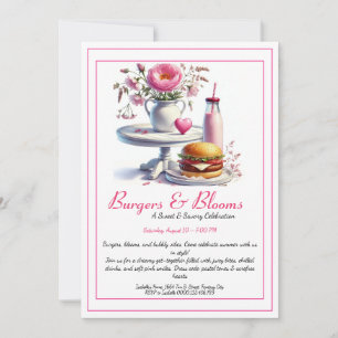 Romantic Summer Party Watercolor Burger & Pink Invitation