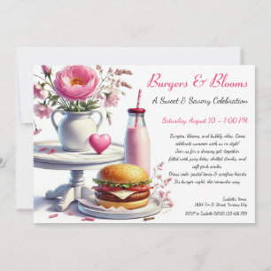 Romantic Summer Party Watercolor Burger & Pink Invitation