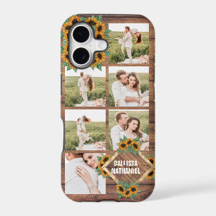 Romantic Sunflower Gold White Couple Photo Collage iPhone 17 Case