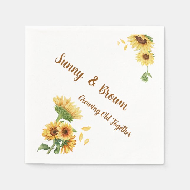 Romantic Sunflower Rustic Yellow Funny Wedding Napkins (Front)