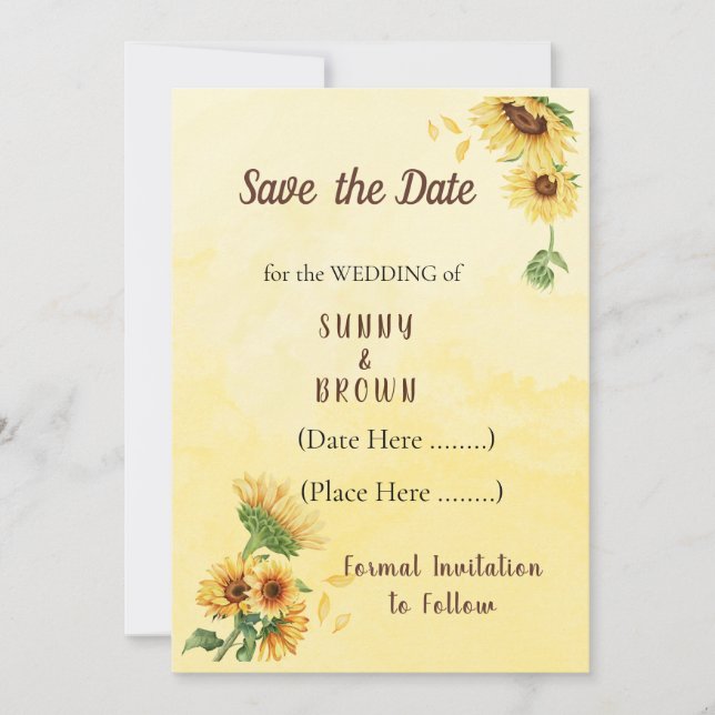 Romantic Sunflower Rustic Yellow Save The Date (Front)
