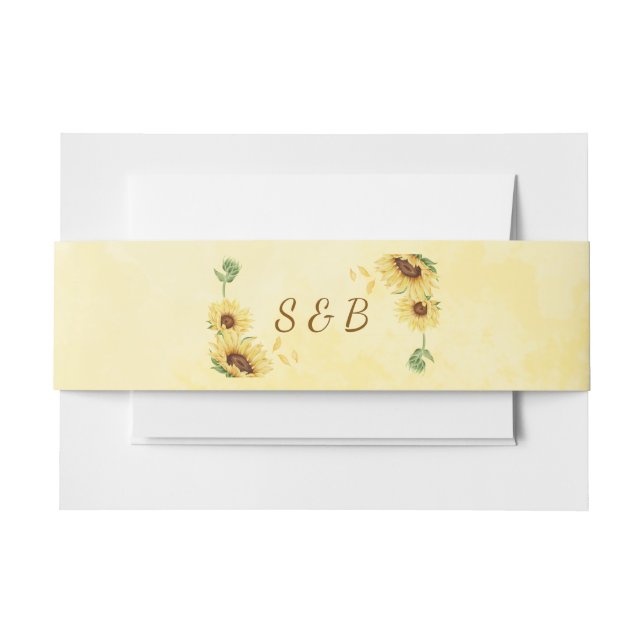 Romantic Sunflower Rustic Yellow Wedding Invitation Belly Band (Front Example)