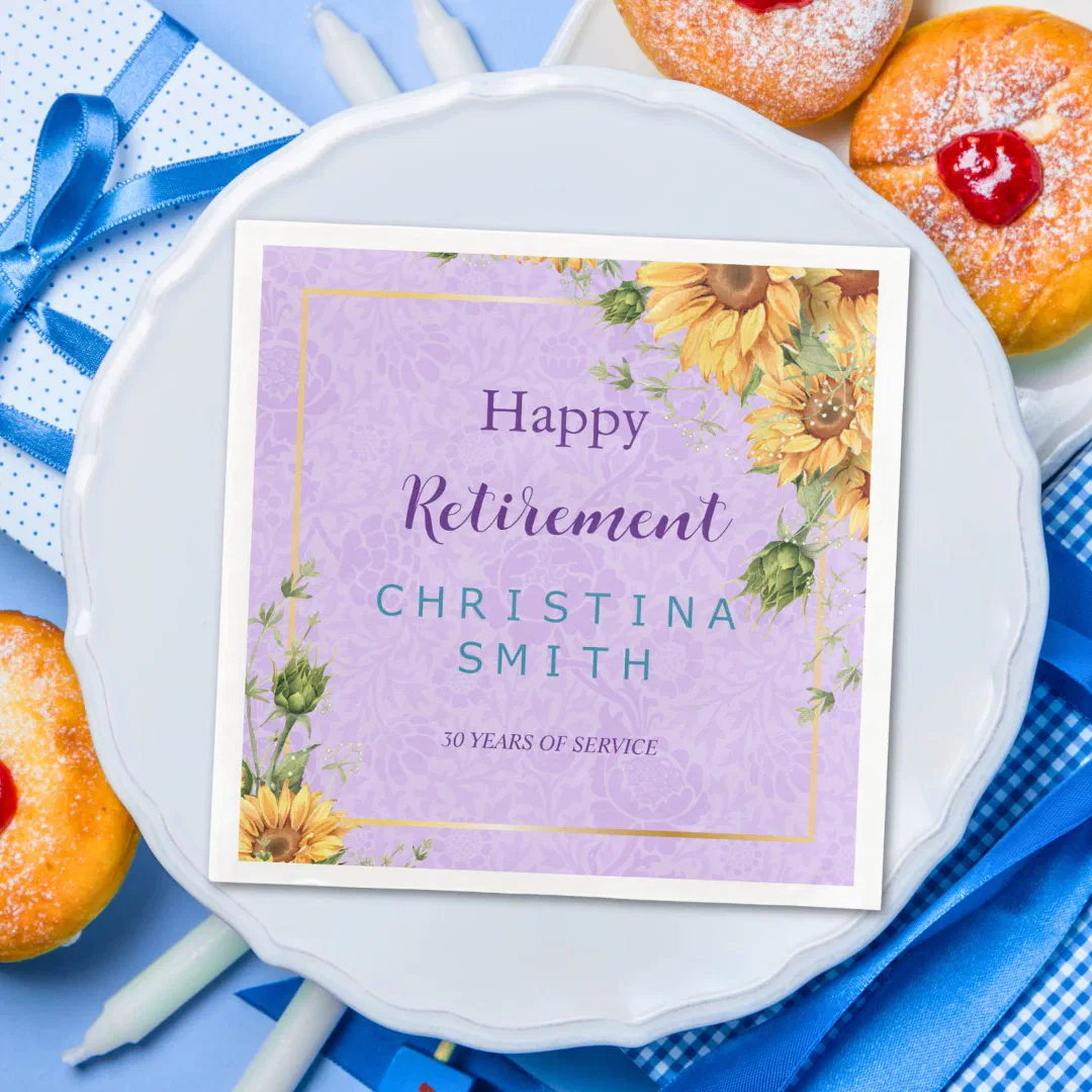 Romantic Sunflower Watercolor Retirement Party Paper Dinner Napkins (Romantic Sunflower Watercolor Retirement Party)