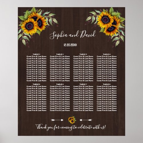 Romantic Sunflowers Barn Wedding Seating Chart