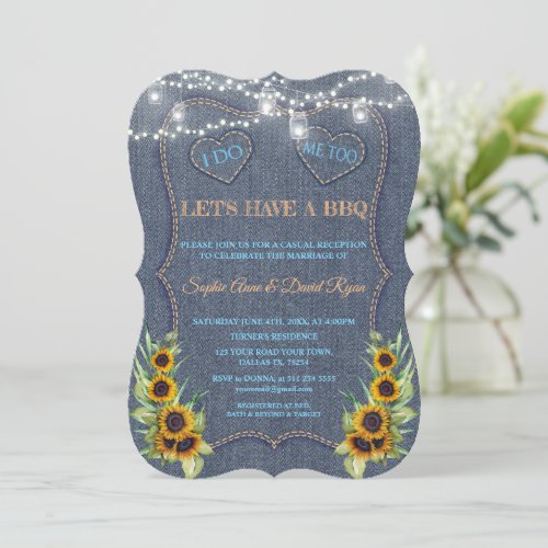 Romantic Sunflowers Denim String Lights I DO BBQ Invitation