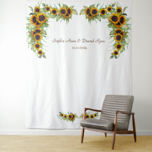 Romantic Sunflowers Wedding Wood Photo Booth Tapestry