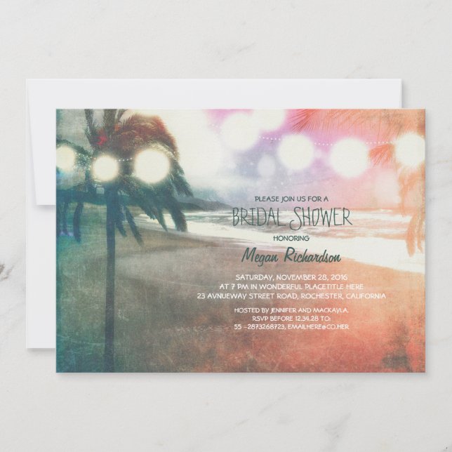 Romantic Sunset Beach Lanterns Bridal Shower Invitation (Front)