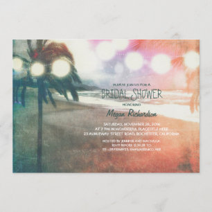 Romantic Sunset Beach Lanterns Bridal Shower Invitation