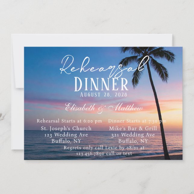 Romantic Sunset Beach Rehearsal Dinner Invitation (Front)