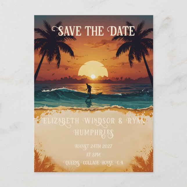 Romantic Sunset Beach Scene with Tropical Elegance Postcard (Front)