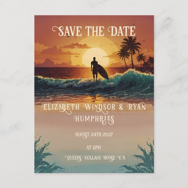 Romantic Sunset Beach Scene with Tropical Elegance Postcard (Front)