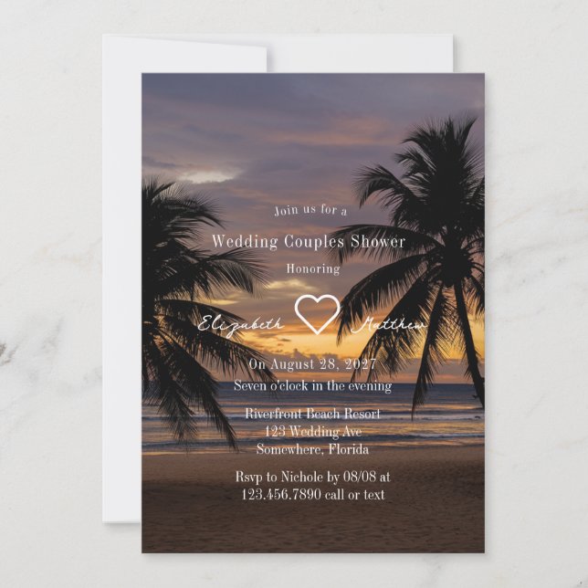 Romantic Sunset Beach Wedding Couples Shower Invitation (Front)