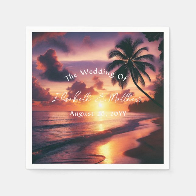 Romantic Sunset Beach Wedding Napkins (Front)