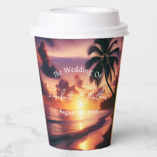 Romantic Sunset Beach Wedding Paper Cups