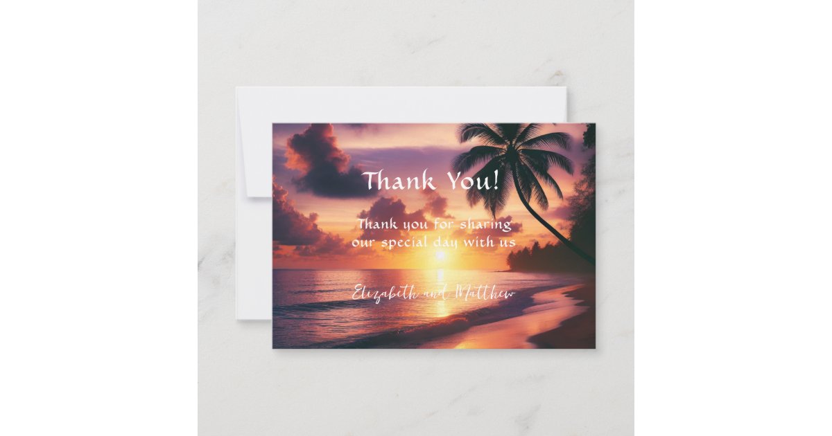 Romantic Sunset Beach Wedding Thank You Card | Zazzle