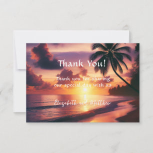 Romantic Sunset Beach Wedding Thank You Card